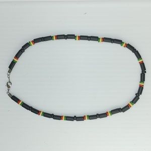 Black and Rasta Striped Beaded Necklace
